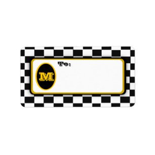 Svart den Monogrammed vitschackbrädet postar Adressetikett