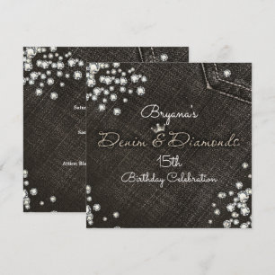 Svart Denim & Diamonds Glam Crown Festlig Inbjudan