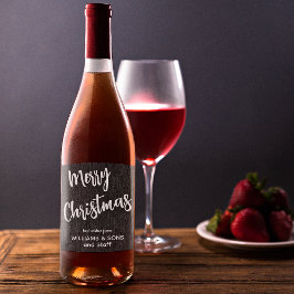 Svart Denim Vit Skrift, Företagsnamn Set om 6 Vinflaska Etikett