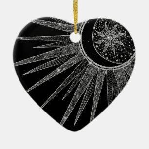 Svart design för elegant vid Sol Måne Mandala Si Julgransprydnad Keramik