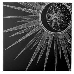 Svart design för elegant vid Sol Måne Mandala Si Kakelplatta