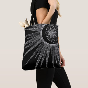 Svart design för elegant vid Sol Måne Mandala Si Tygkasse