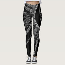 Svart design för elegant vid Sol Måne Mandala Silv Leggings