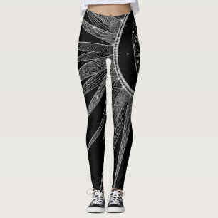 Svart design för elegant vid Sol Måne Mandala Silv Leggings