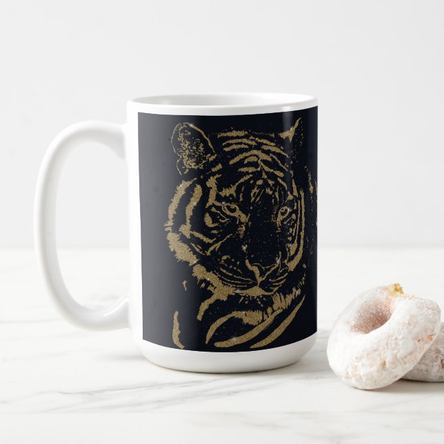 Svart design för guld Tiger Kaffemugg (Med munk)
