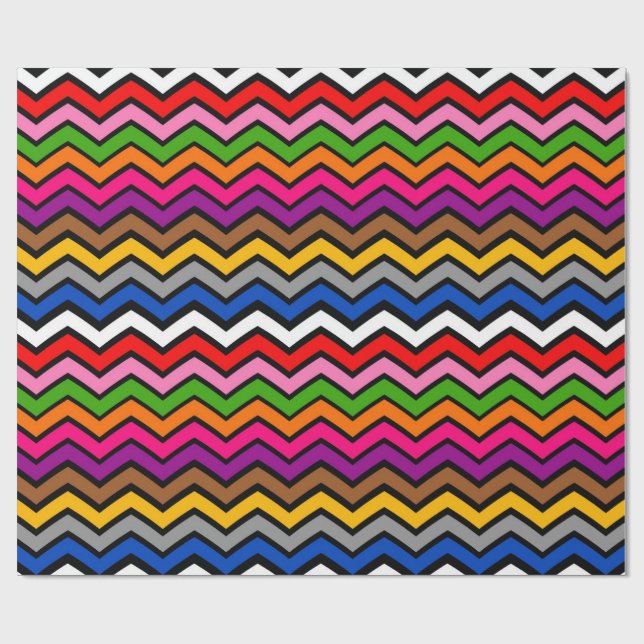 Svart design med flera färgade Zigzag Chevron Presentpapper (Platt)