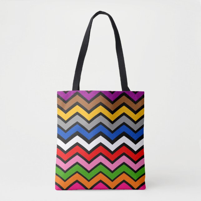 Svart design med flera färgade Zigzag Chevron Tygkasse (Framsida)