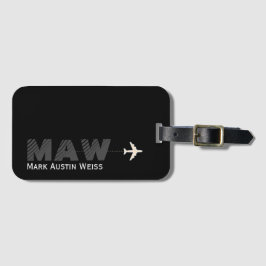 Svart design med resande namn/initialer bagagebricka