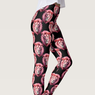 Svart design med rosa lejonhuvud och djurmönster leggings