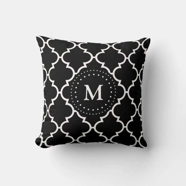 Svart det Monogrammed vitQuatrefoil mönster kudder Kudde (Framsida)