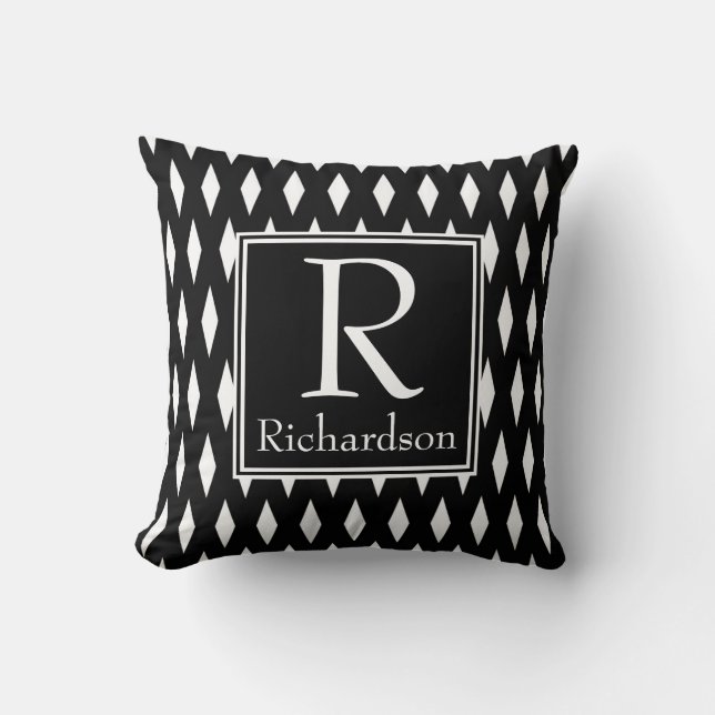 Svart Diamantmonogram Kudde (Framsida)