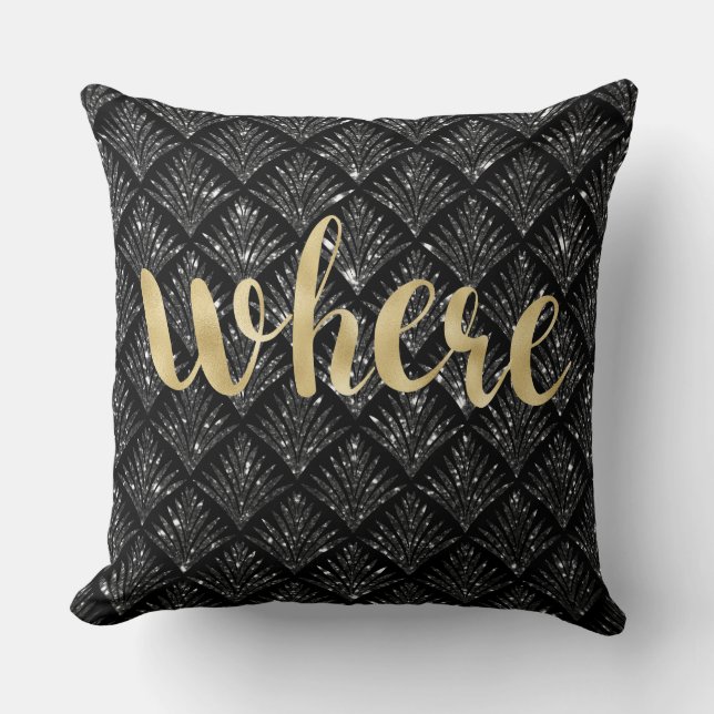 Svart Diamond Guld Brev Pillow ... Kudde (Framsida)