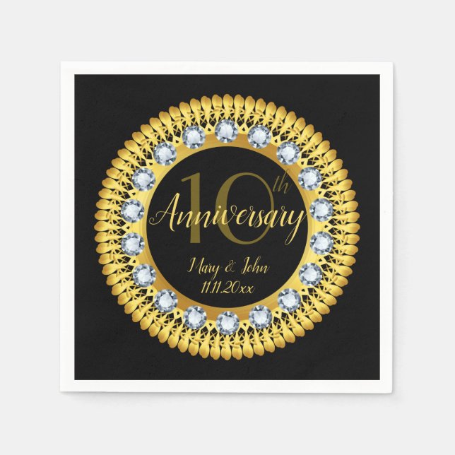 Svart Diamond Guld Royal - årsdag Luxdesign Pappersservett (Framsidan)