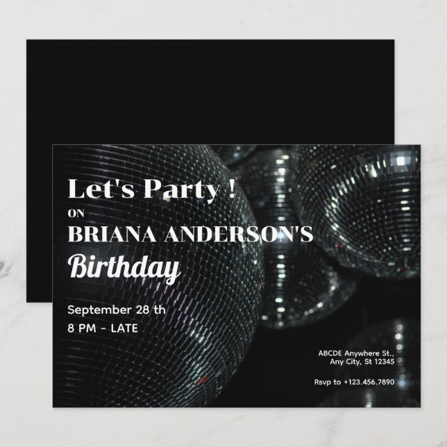 Svart Disco Boll  Inbjudningar (Fram/baksida)