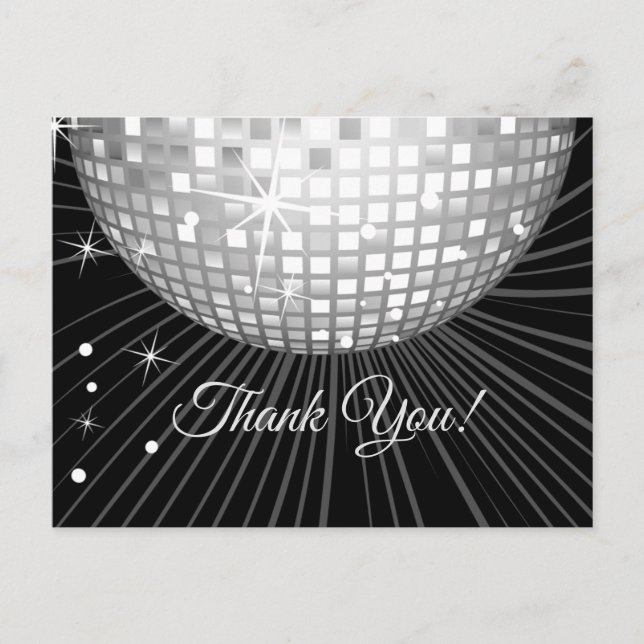 SVART, DISCO PARTY, DANCE, BIRTHDAY TACK DIG CARD VYKORT (Framsida)