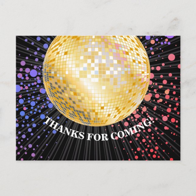 SVART, DISCO PARTY, DANCE, BIRTHDAY TACK DIG CARD VYKORT (Framsida)