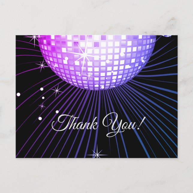 SVART, DISCO PARTY, DANCE, BIRTHDAY TACK DIG CARD VYKORT (Framsida)