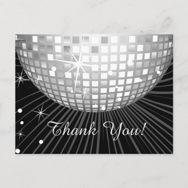 SVART, DISCO PARTY, DANCE, BIRTHDAY TACK DIG CARD VYKORT (Framsida)