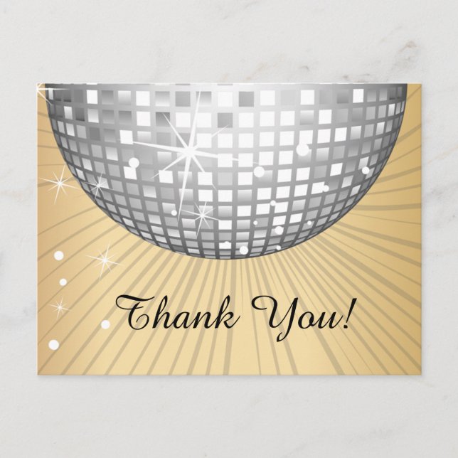SVART, DISCO PARTY, DANCE, BIRTHDAY TACK DIG CARD VYKORT (Framsida)