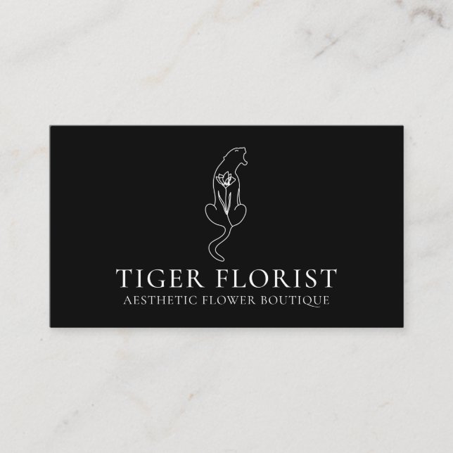 Svart Djur Blomma Tiger Visitkort (Framsida)
