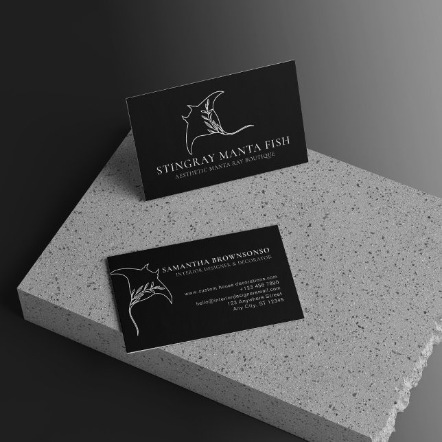 Svart Djur Fisk djävulsrocka pilrocka Visitkort (Black Animal Fish manta ray stingray Business Card)