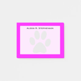 Svart djurklövsavtryck i rosa monogram post-it block