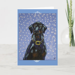 Svart Doberman Snö Naturligt Öron-hälsningskort Kort
