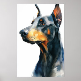 Svart dobermann akvarellporträtt poster