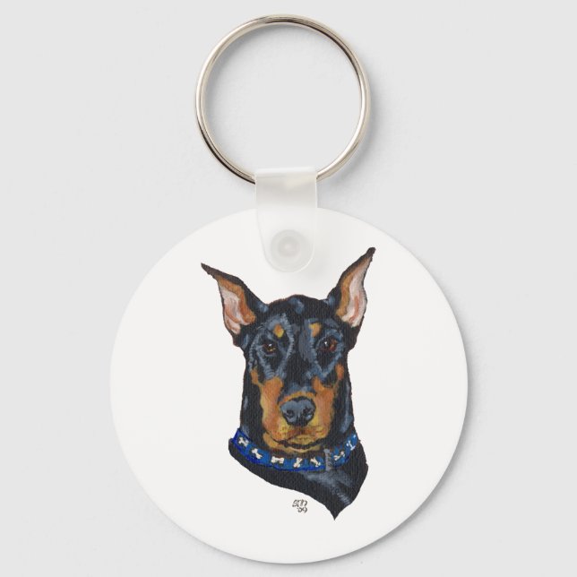 Svart Dobermann Pinscher Nyckelring (Framsida)