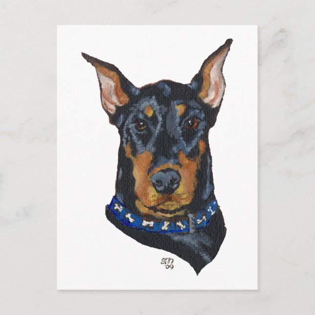 Svart Dobermann Pinscher Vykort (Framsida)