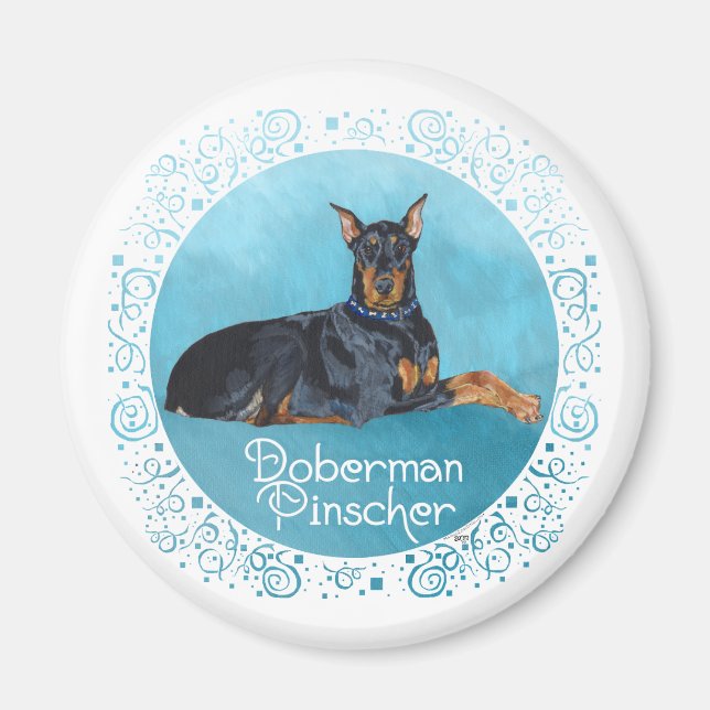 Svart Dobermannpinscher Magnet (Framsidan)