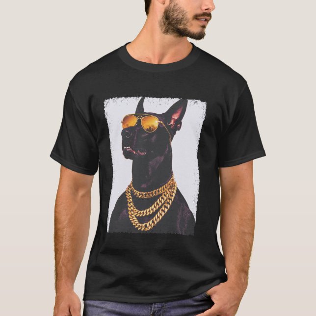 Svart Dobermannpinscher T Shirt (Framsida)