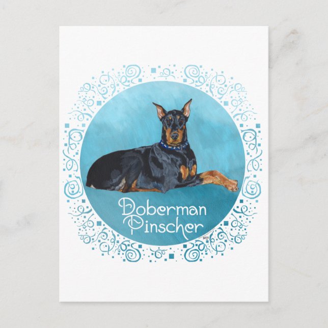 Svart Dobermannpinscher Vykort (Framsida)