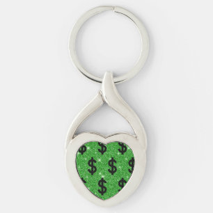 Svart dollartecken pengar entreprenör Wall Street Twisted Heart Silverfärgad Nyckelring
