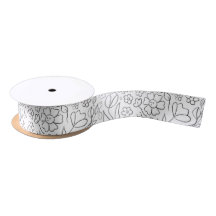 Svart doodle-blommor-satin-band, hand plockade