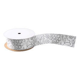 Svart doodle-blommor-satin-band, hand plockade
