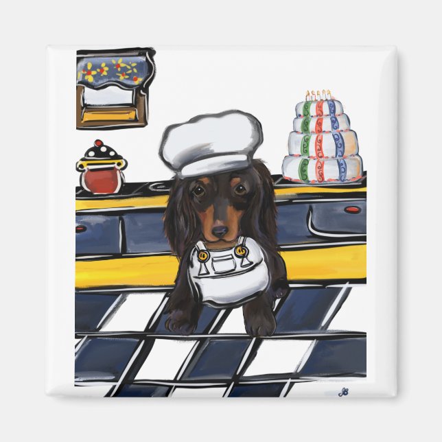 Svart Doxie Chef Magnet (Framsidan)