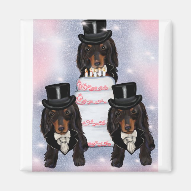 Svart Doxie groomar Magnet (Framsidan)