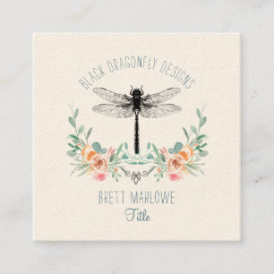 Svart Dragonfly-Blommigtens kvadratiskt Affärskort Fyrkantigt Visitkort