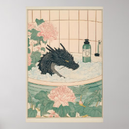 Svart Drak Badrumstryck Japansk Ukiyo-e Konst Poster