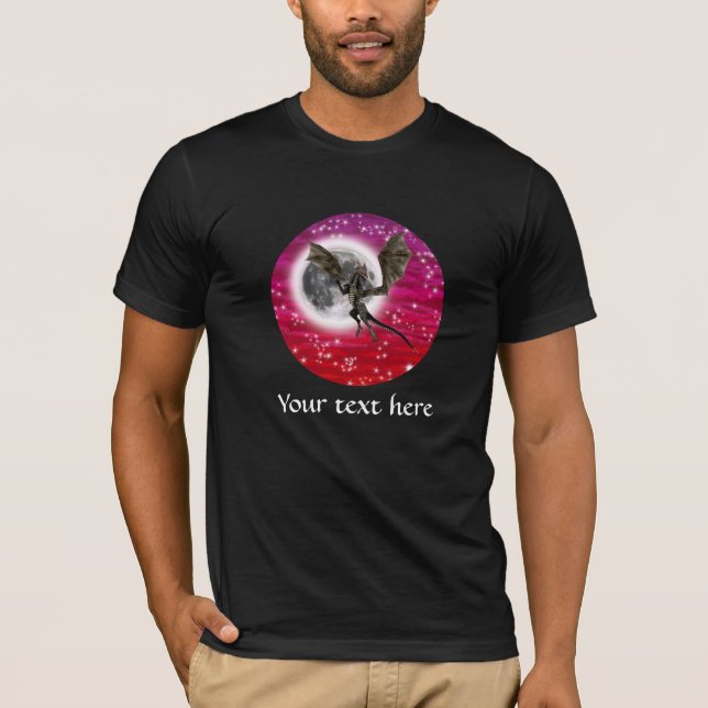 Svart Drak - Mythiskt Fantasiväsen Röd Himmel Tee Shirt (Framsida)