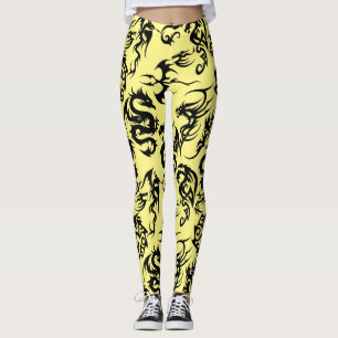 Svart drakar mönster kontur.b L Gult BG Leggings