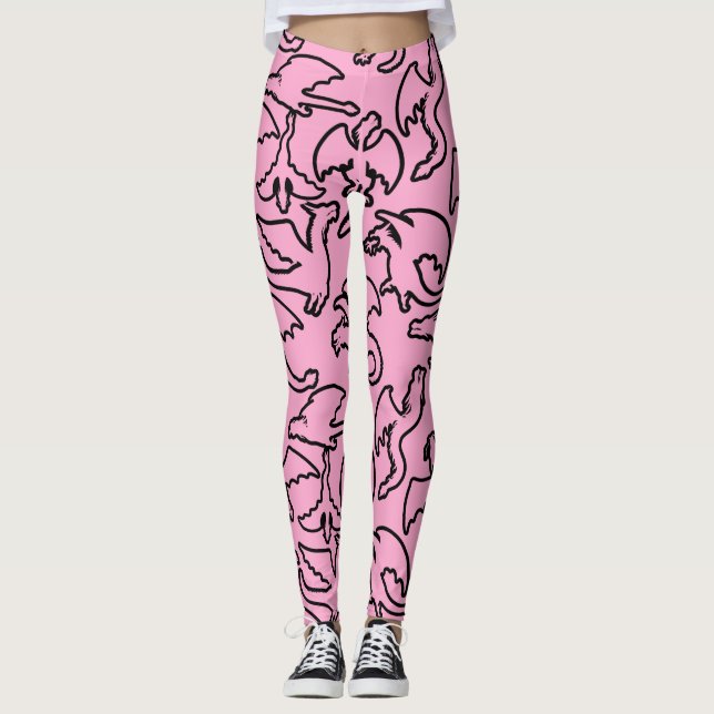 Svart drakar mönster kontur.b L rosa BG Leggings (Framsida)