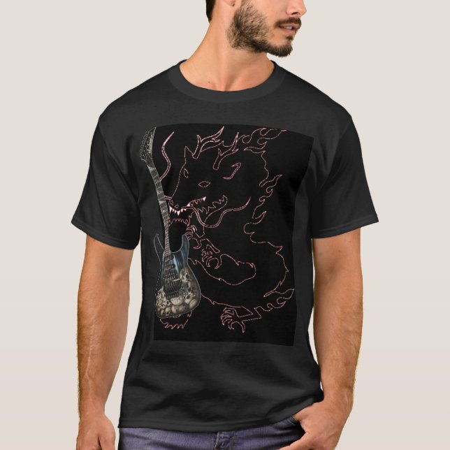 Svart drake med skallegitarrT-tröja T-shirt (Framsida)