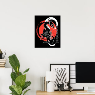 Svart drake, röd måne poster