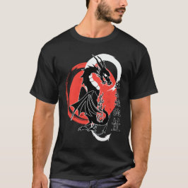 Svart drake, röd måne t shirt
