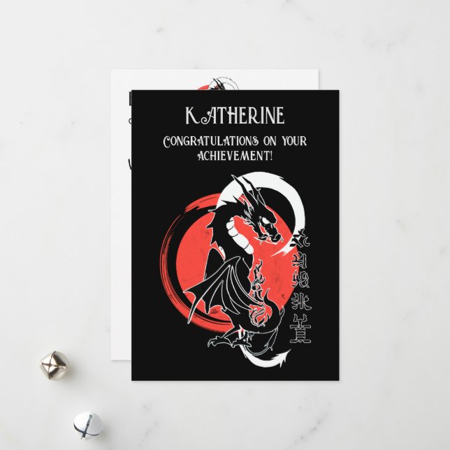 Svart drake, rött hälsningskort för anpassningsbar julkort (Fram/Back In Situ)