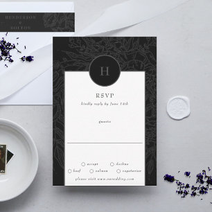 Svart Dramatisk Elegant Monogram Blommigt Utandnin OSA Kort