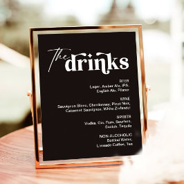 Svart Drink Menu Bröllop Pub-tecken Poster