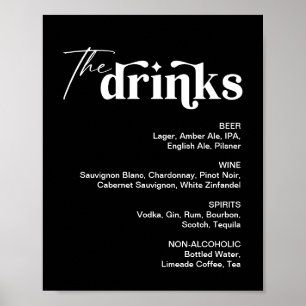 Svart Drink Menu Bröllop Pub-tecken Poster